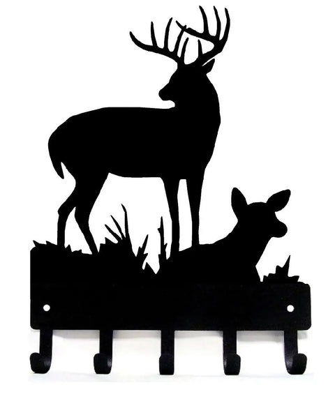 2 Point Deer Rack Deer Doe and Buck Family #2 Key Rack | The Metal Peddler