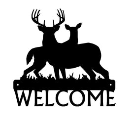 Deer Family #1 open welcome sign. Buck and Doe Silhouette with the word Welcome