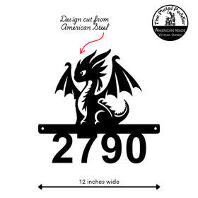 Youthful Dragon Address Sign – Open Number Metal Art The Metal Peddler