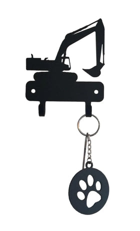 Excavator mini key rack/Leash holder with 2 hooks. Occupations, trades, transportation, construction vehicle