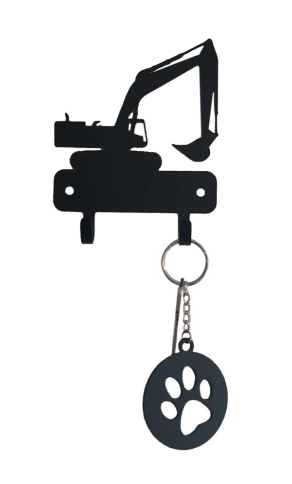 Excavator mini key rack/Leash holder with 2 hooks. Occupations, trades, transportation, construction vehicle