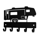 A fifth wheel recreational vehicle cut from metal and with 5 hooks for hanging keys