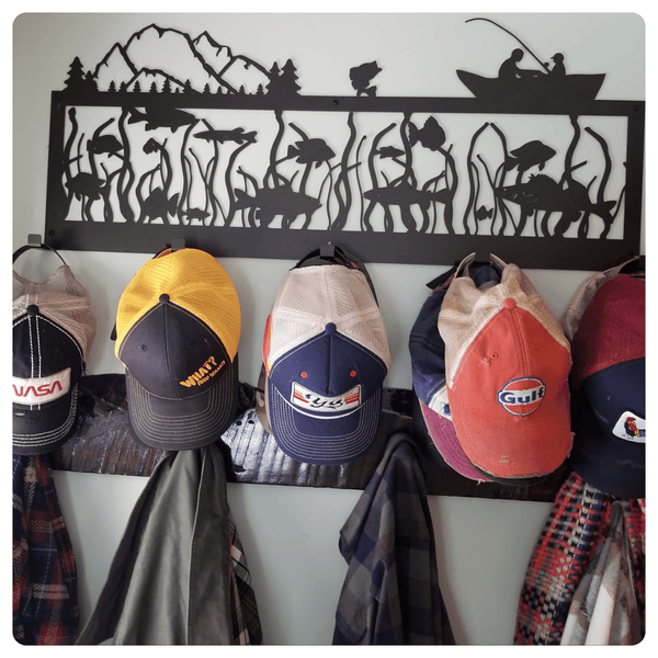 Fisherman's Cap & Hat Rack, Wall Mounted Rack 5 Hooks, Made in USA