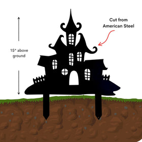 Haunted House Yard Stake or Shadow Caster for Halloween - The Metal Peddler Holiday Decor 01881-GS Spooky House Yard Stake TheMetalPeddler.com