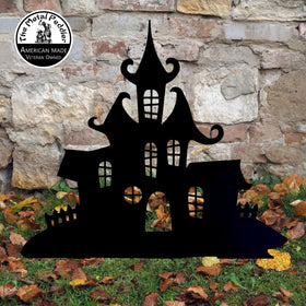 Haunted House Yard Stake or Shadow Caster for Halloween - The Metal Peddler Holiday Decor 01881-GS Spooky House Yard Stake TheMetalPeddler.com