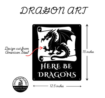 Here Be Dragons Metal Wall Sign – Bold Fantasy Decor The Metal Peddler