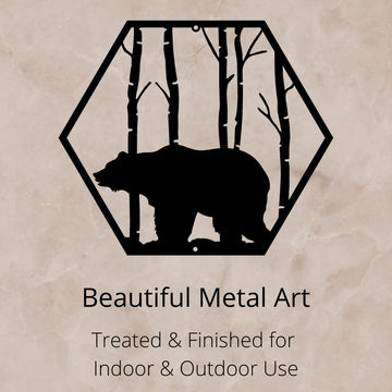Hexagon with Bear and Tree Background-Grizzly Bear Hexagon Silhouette Wall Art