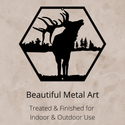 Hexagon with Elk and Tree Background-Bellowing Elk Metal Wall Art