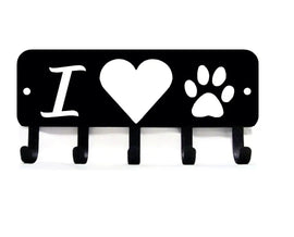 I Heart Dog Paw Key Rack/ Leash Hanger with 5 hooks