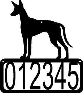 Open Rectangle with customizable numbers inside- Ibizan Hound Silhouette on top-Ibizan Hound Doghouse Address Sign