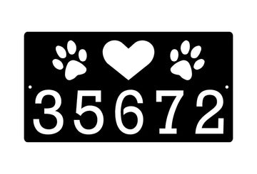 Paws and Heart Address Plaque: Custom Metal Wall Art Sign