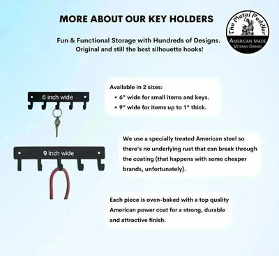A comparison of the 2 sizes of wall mounted  key holders