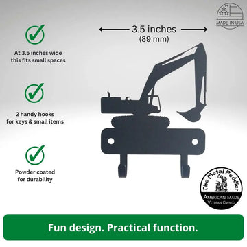 Excavator mini key rack/Leash holder with 2 hooks. Occupations, trades, transportation, construction vehicle