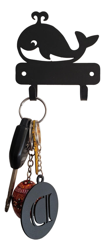 Miniature key hanger with 2 hooks and a cut out whale