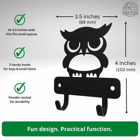 Miniature key hanger with 2 hooks and a cut out owl