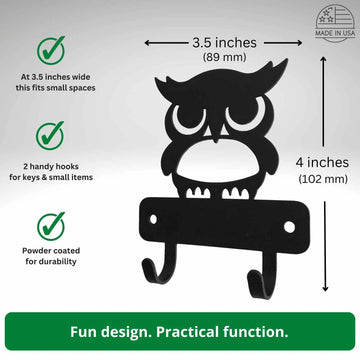 Miniature key hanger with 2 hooks and a cut out owl