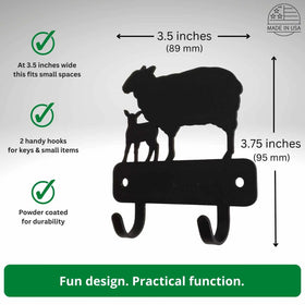 Miniature key hanger with 2 hooks and a cut out sheep & lamb