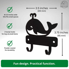 Miniature key hanger with 2 hooks and a cut out whale