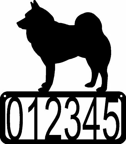 Open Rectangle with numbers inside- Norwegian Elkhound Silhouette on top- Dog House Address Sign