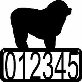 Open Rectangle with customizable numbers inside- Old English Sheepdog Silhouette on top-Old English Sheepdog Address Sign
