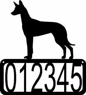 Open Rectangle with customizable numbers inside- Pharaoh Hound Silhouette on top-Pharaoh Hound Doghouse Address Sign 