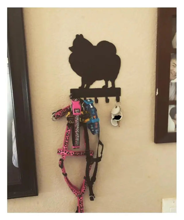 Pomeranian silhouette key rack/ leash holder with 5hooks