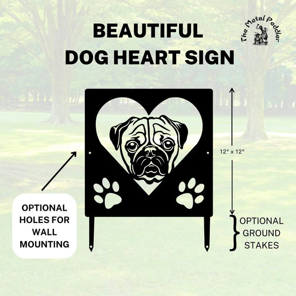 Pug Name Sign or Heart Memorial Wall or Yard Plaque