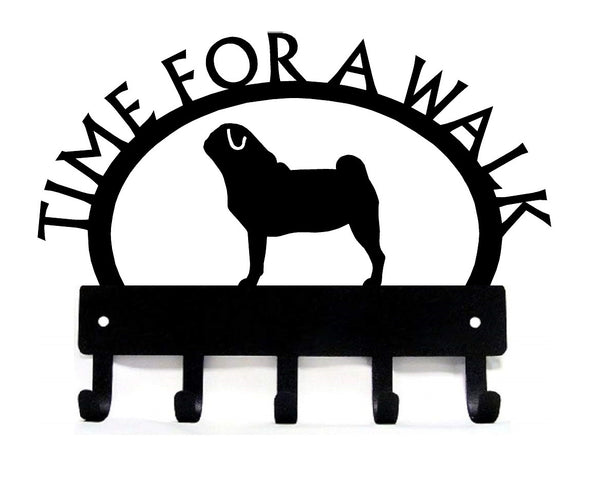 Pug TIME FOR A WALK Dog Key Rack & Leash Holder - The Metal Peddler Key Rack Breed P, Dog, key rack, leash rack, Pug