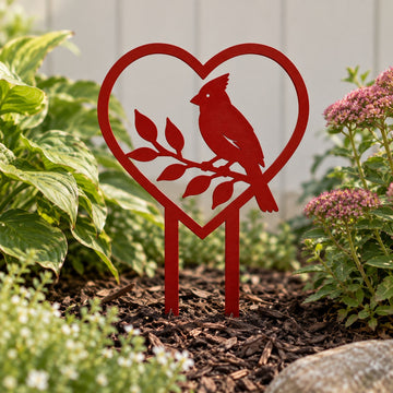 Buy red Cardinal in Heart Memorial Garden Stake – Metal Cemetery Decoration