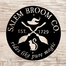 Salem Broom Co. Metal Sign Halloween Decor - The Metal Peddler Holiday Decor 02955-WA Salem Broom Co.-Black TheMetalPeddler.com