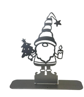 Silver metal Gnome holding a Christmas tree and candle