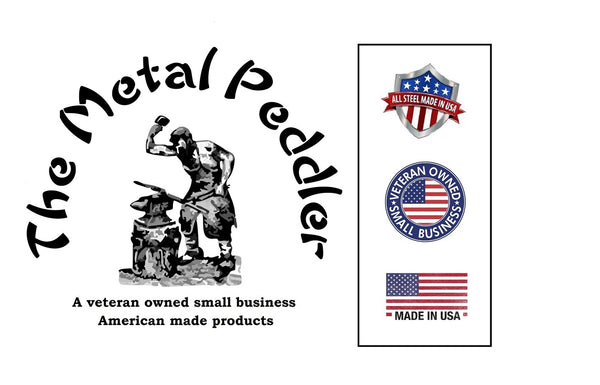 The Metal Peddler Logo. Veteran owned small business, American made steel