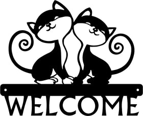 Twin Cats Welcome Sign - The Metal Peddler cat, Name plaque, name sign, not-Dog, personalized, Personalized Gifts, Personalized Signs, personalizetext, porch, Welcome sign