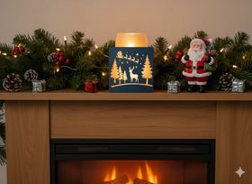 Buck & Santa Winter Scene Candle Stand – Midnight Blue