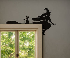 Witch & Cat Corner Silhouette for Window or Door Frames - The Metal Peddler Holiday Decor 02956-Corner Piece: Witch & Cat TheMetalPeddler.com