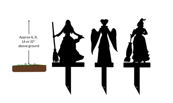 Silhouette garden stakes of 3 witches