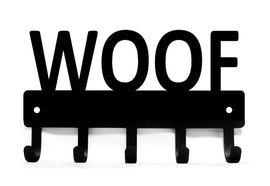 "WOOF" in Caps on bar Key Rack/ Leash Hanger with 5 hooks