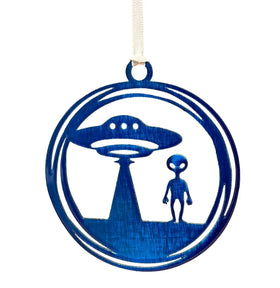 Christmas Tree Ornament with an Alien - The Metal Peddler Christmas Ornaments alien, Christmas, holiday, Inv-T, not-dog, seasonal, ufo, XO