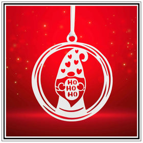 gnone ornament white, says ho ho ho.