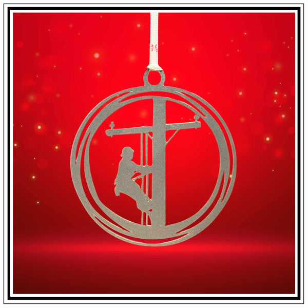 Christmas Tree Ornament with a Lineman - The Metal Peddler Christmas Ornaments Christmas, dad trade, hero, holiday, Inv-T, lineman, seasonal, trade, trades, XO