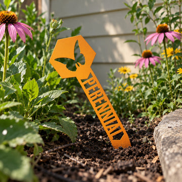 Pollinator Plant & Perennial Garden Stake with Butterfly or Bee