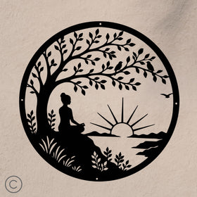 Yoga at Sunrise Metal Art Wall Decor - The Metal Peddler Decorative Plaques ["decorative","GMCfeed","lake","mountain","MTO","nature","silhouettes","wall art","wall decor","yoga","zen"]