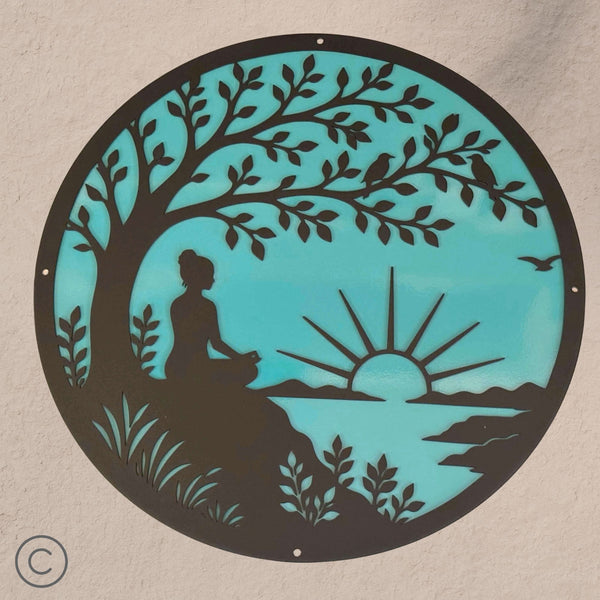 Yoga at Sunrise Metal Art Wall Decor