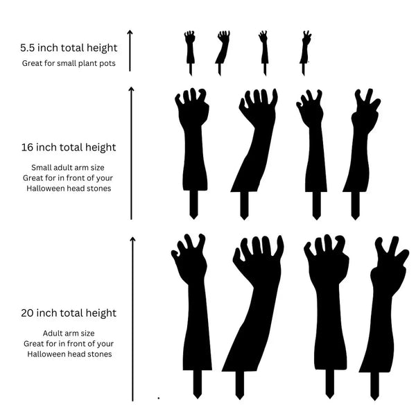 Zombie arm images along with sizes and descriptions 