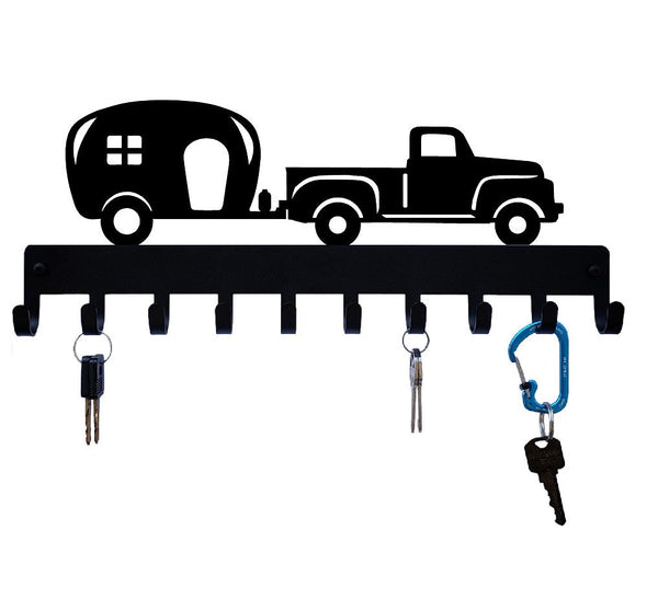 Vintage Pickup Truck and camper - 10 hook key rack - The Metal Peddler Key Rack auto, automobile, key rack, transportation, vehicles