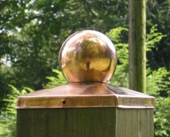 (5-5/8 inch) Nominal 6x6 Copper BALL Fence post cap - The Metal Peddler Fence post caps 6x6, copper fence caps, Fence post caps