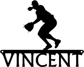 Baseball Pitcher with name below- Personalized Sports Sign - The Metal Peddler  ball, baseball, pitcher, shortstop, silhouettes, sports, wall art