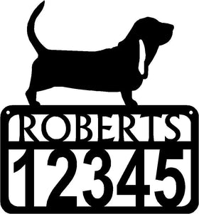 Personalized Dog Sign with Name & house numbers: Basset Hound - The Metal Peddler Welcome Signs Address Sign, Basset Hound, breed, Dog, House sign, Personalized Signs, personalizetext, porch