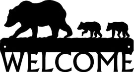 Bear and 2 cubs Welcome Sign - The Metal Peddler Welcome Signs bear, personalized, Personalized Signs, personalizetext, porch, Welcome sign, wildlife