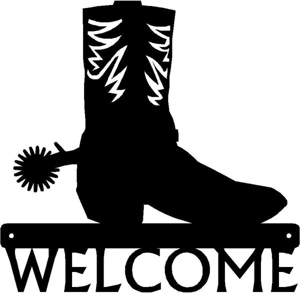 Cowboy Boot & Spur - Western Welcome Sign - The Metal Peddler Welcome Signs cowboy, porch, ranch, welcome sign, Western